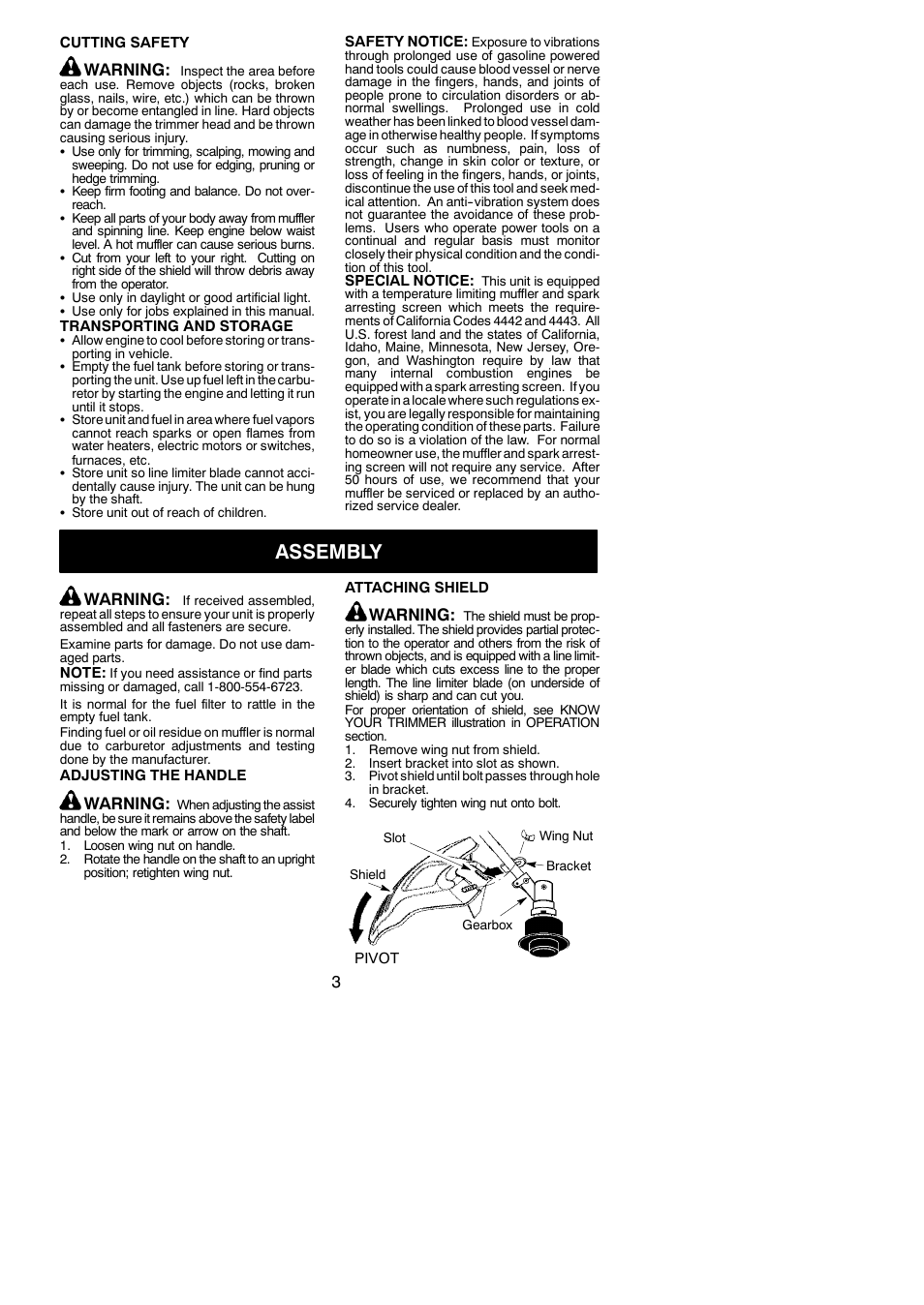 Assembly, Warning | Weed Eater 545137271 User Manual | Page 3 / 12