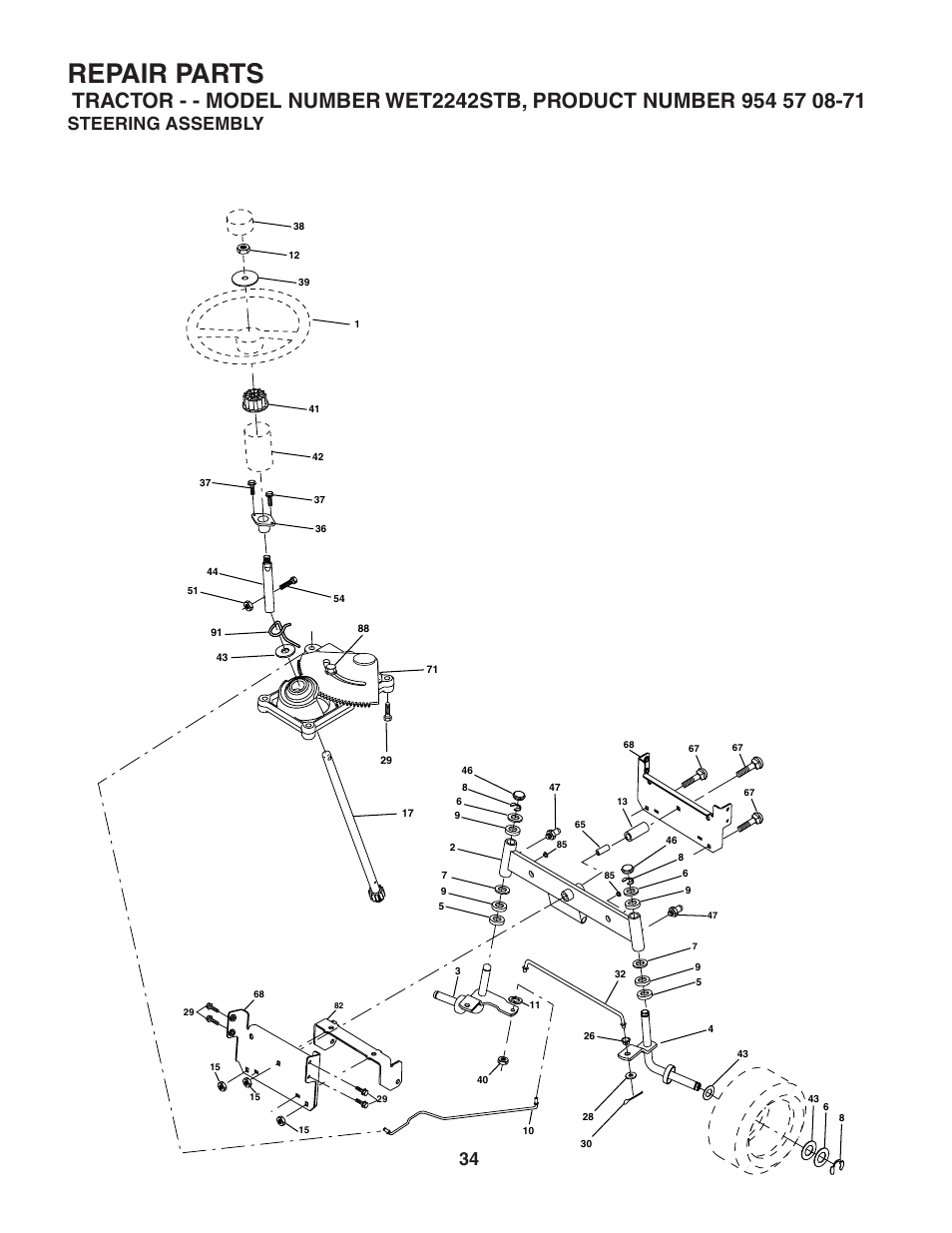 Repair parts, Steering assembly | Weed Eater 186849 User Manual | Page 34 / 48
