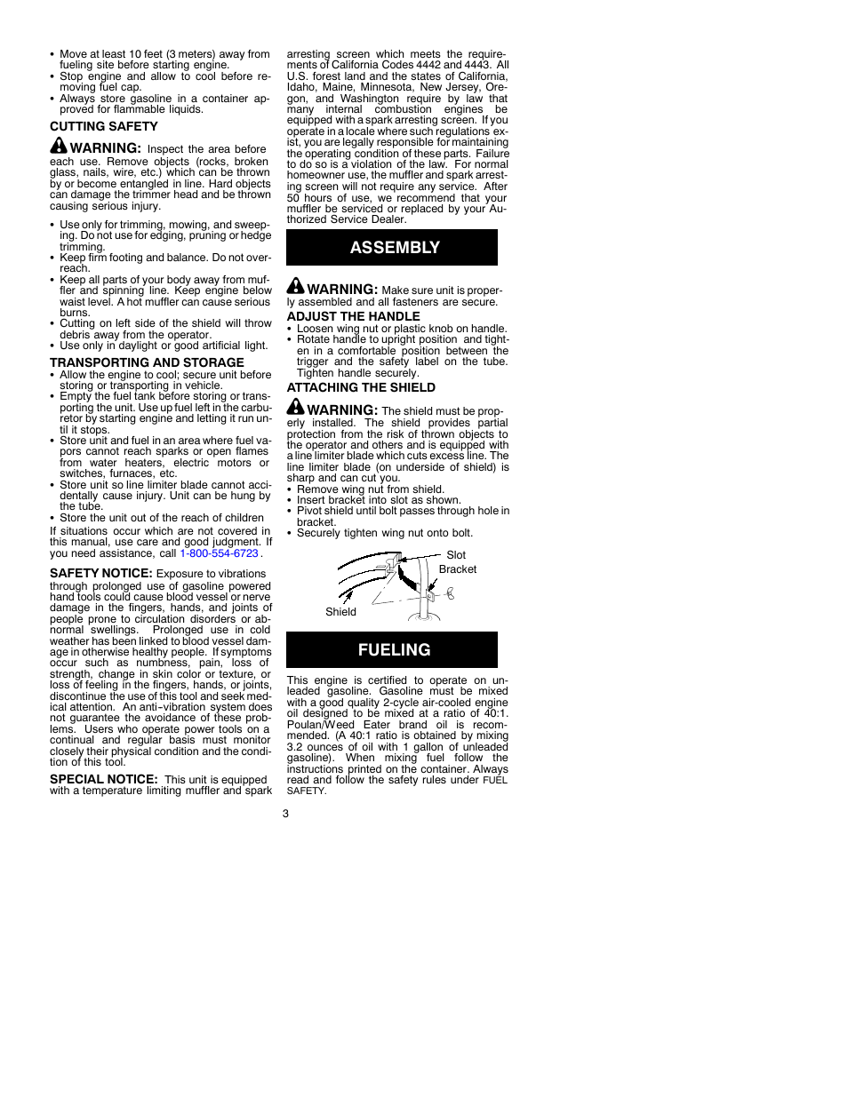 Assembly, Fueling | Weed Eater 530088833 User Manual | Page 3 / 7