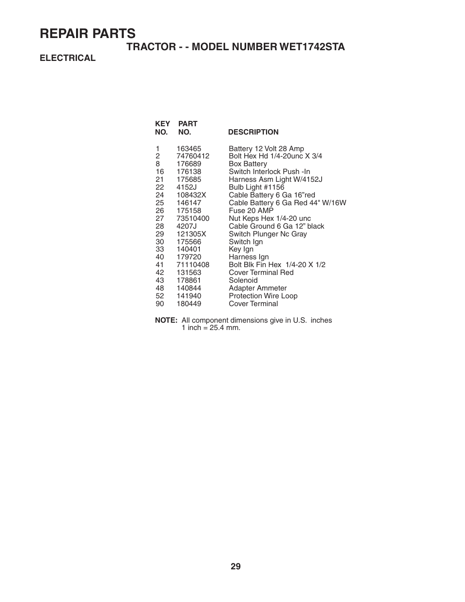 Repair parts | Weed Eater WET1742STA User Manual | Page 29 / 48