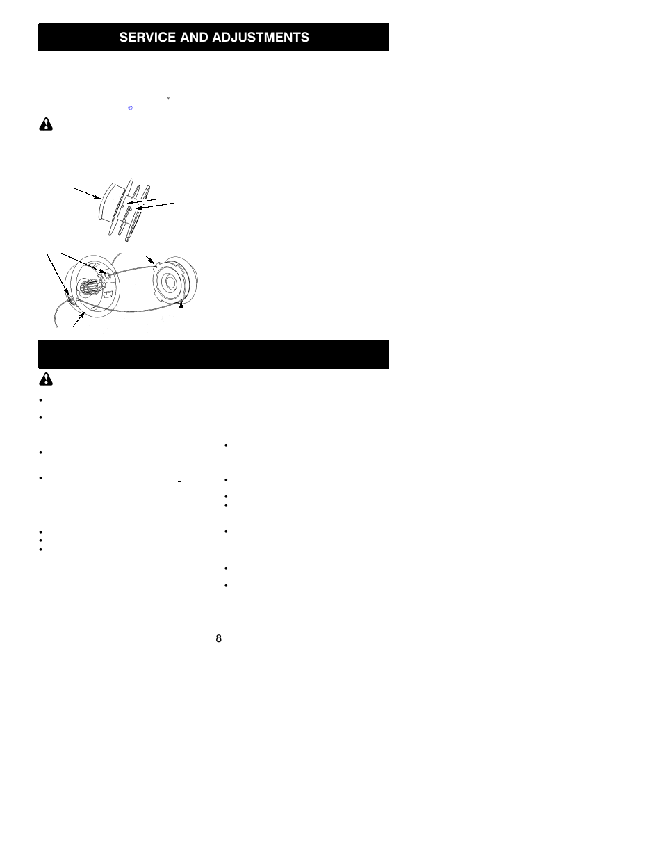 Service and adjustments, Storage | Weed Eater 530163506 User Manual | Page 8 / 11