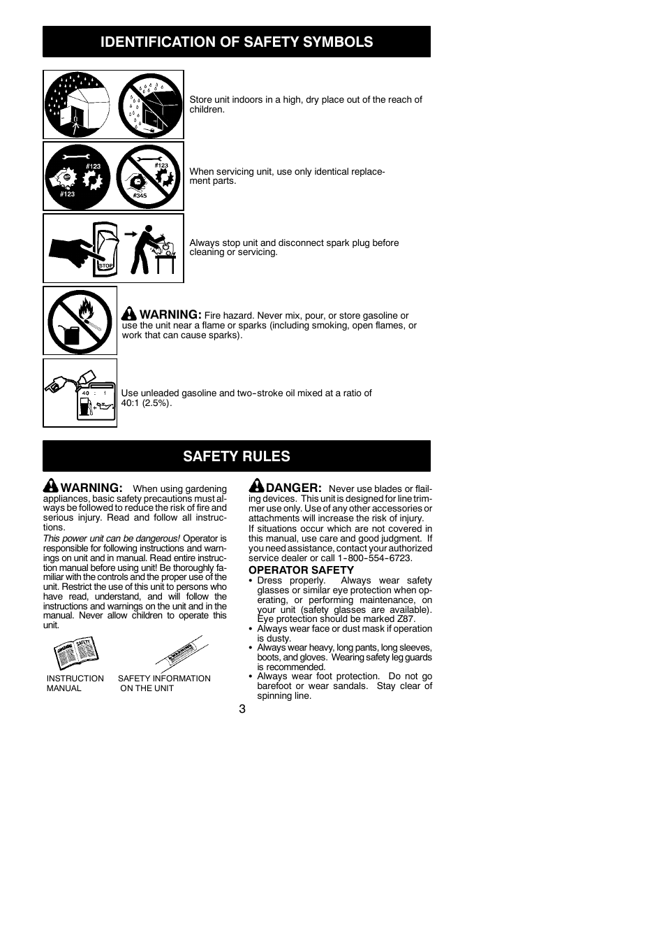 Identification of safety symbols, Safety rules, Warning | Danger | Weed Eater 545186834 User Manual | Page 3 / 14