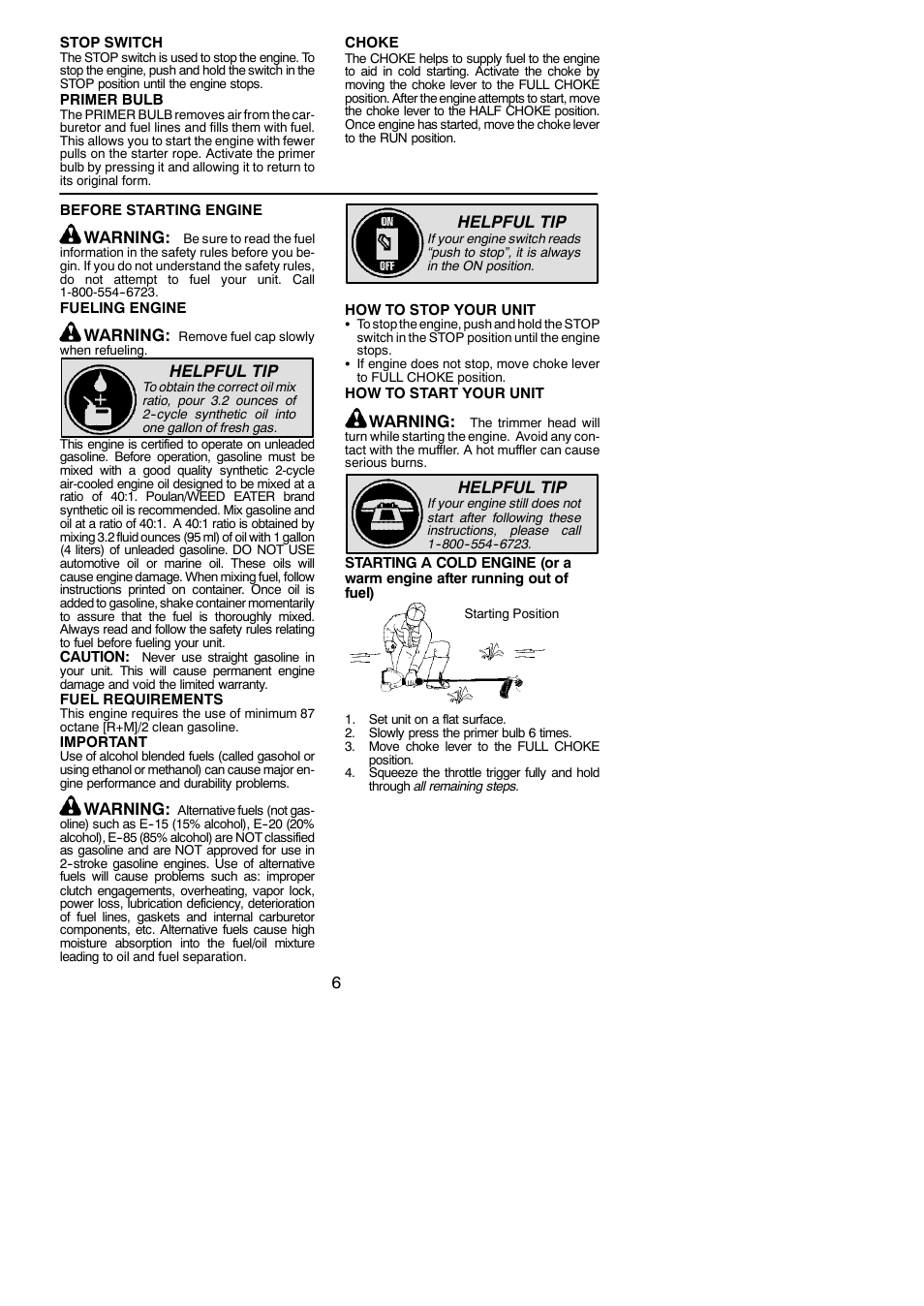 Warning, Helpful tip | Weed Eater 545186834 User Manual | Page 6 / 14