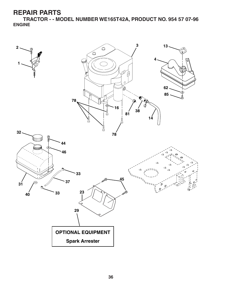 Repair parts | Weed Eater 186073 User Manual | Page 36 / 48