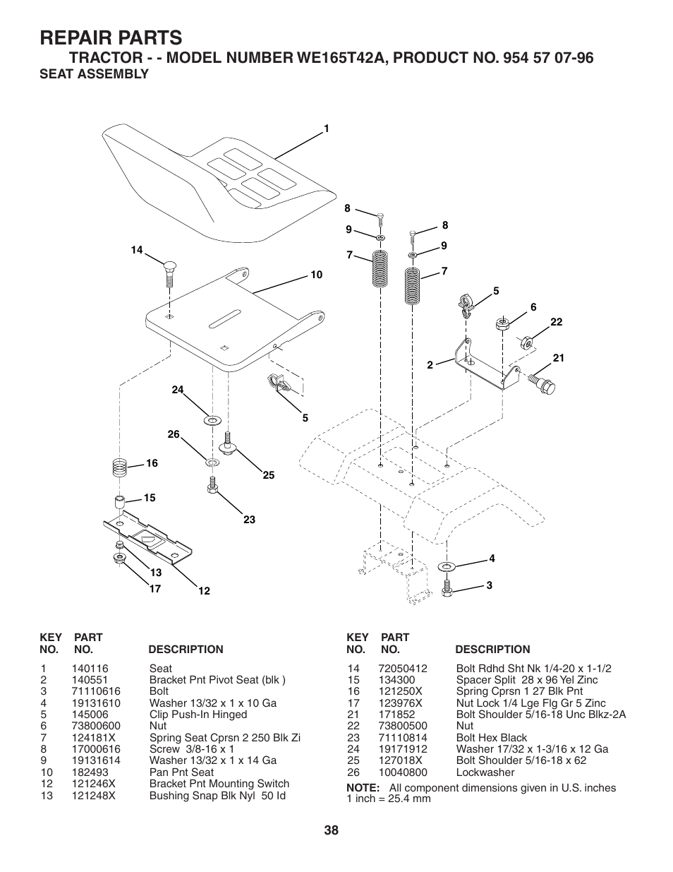 Repair parts | Weed Eater 186073 User Manual | Page 38 / 48