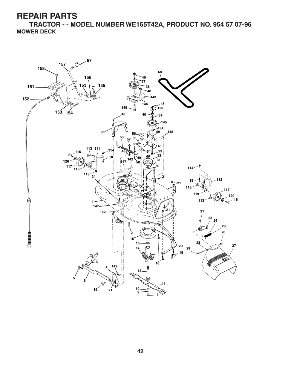 Repair parts, Mower deck | Weed Eater 186073 User Manual | Page 42 / 48