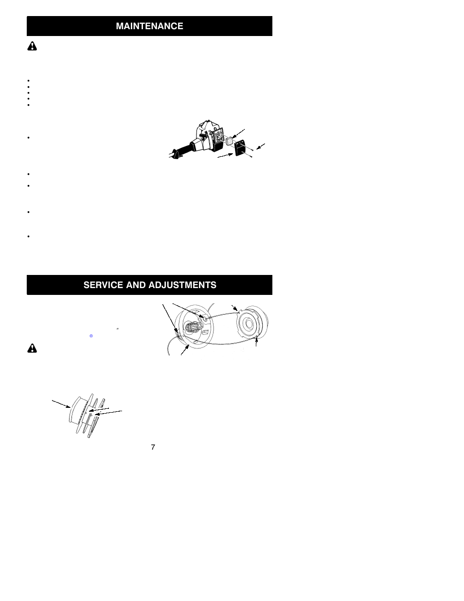 Maintenance, Service and adjustments | Weed Eater 530163444 User Manual | Page 7 / 11