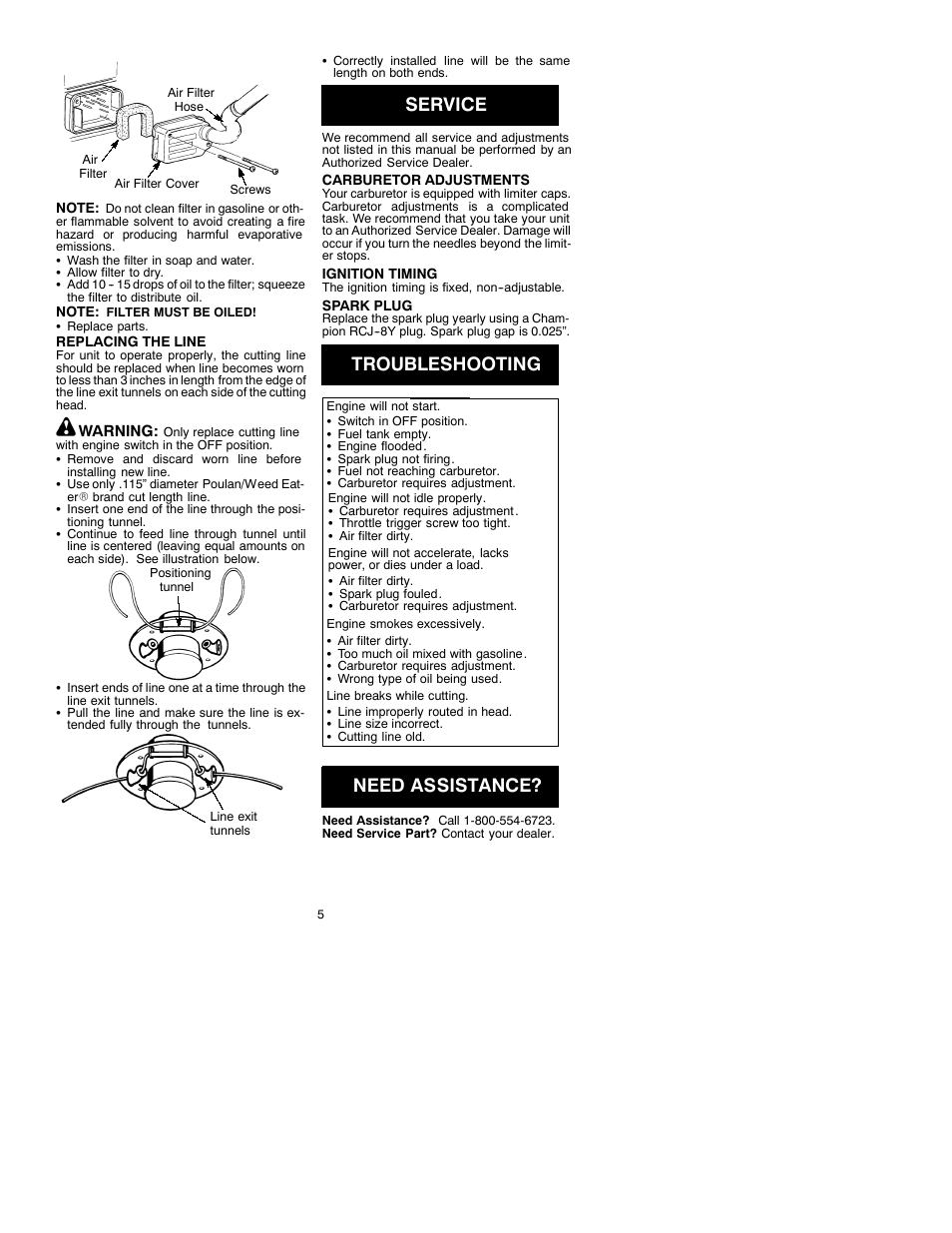 Service, Troubleshooting, Need assistance | Weed Eater 530088696 User Manual | Page 5 / 7
