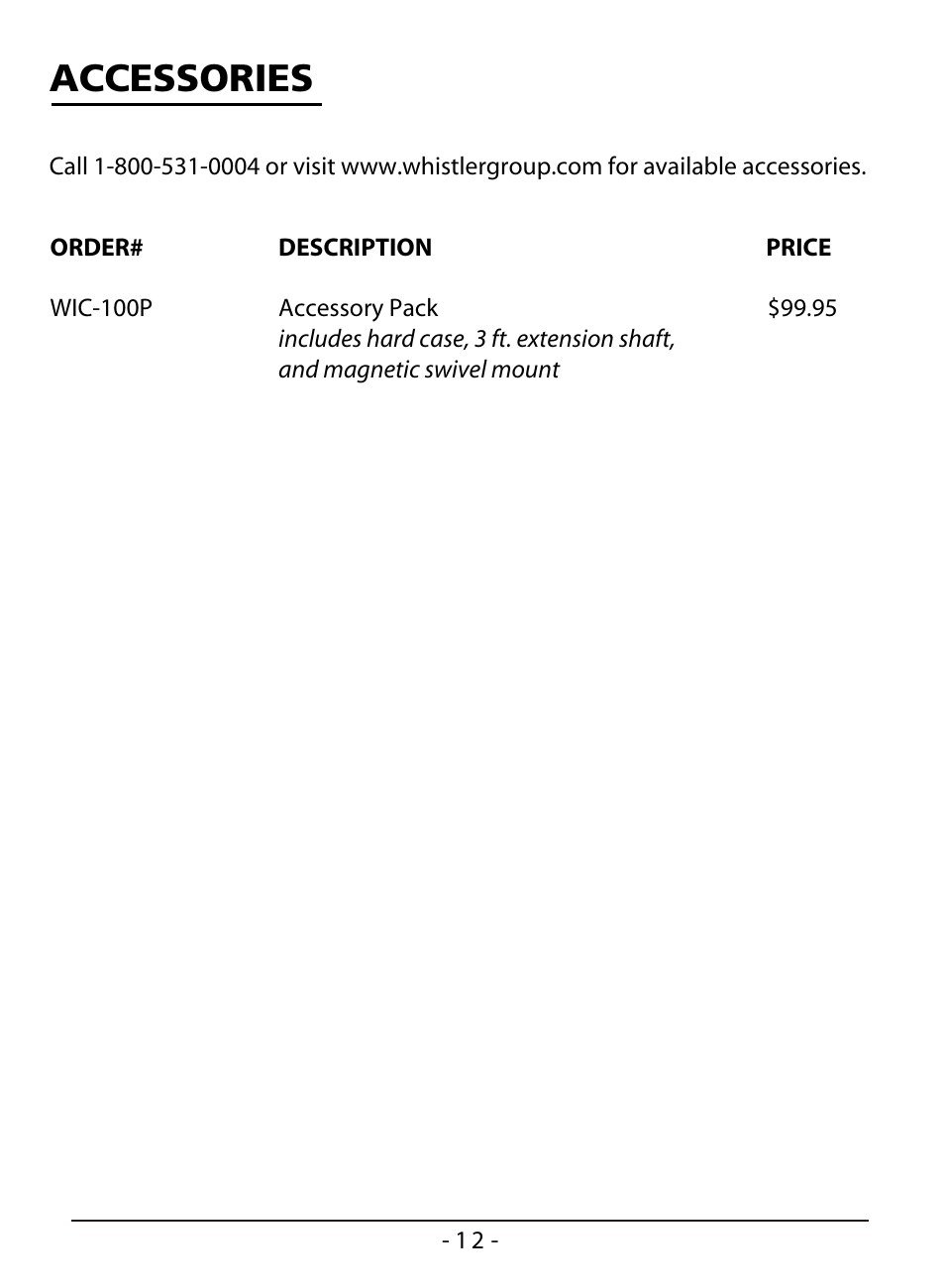 8802aj16f, Accessories | Whistler WIC-2409C User Manual | Page 14 / 15