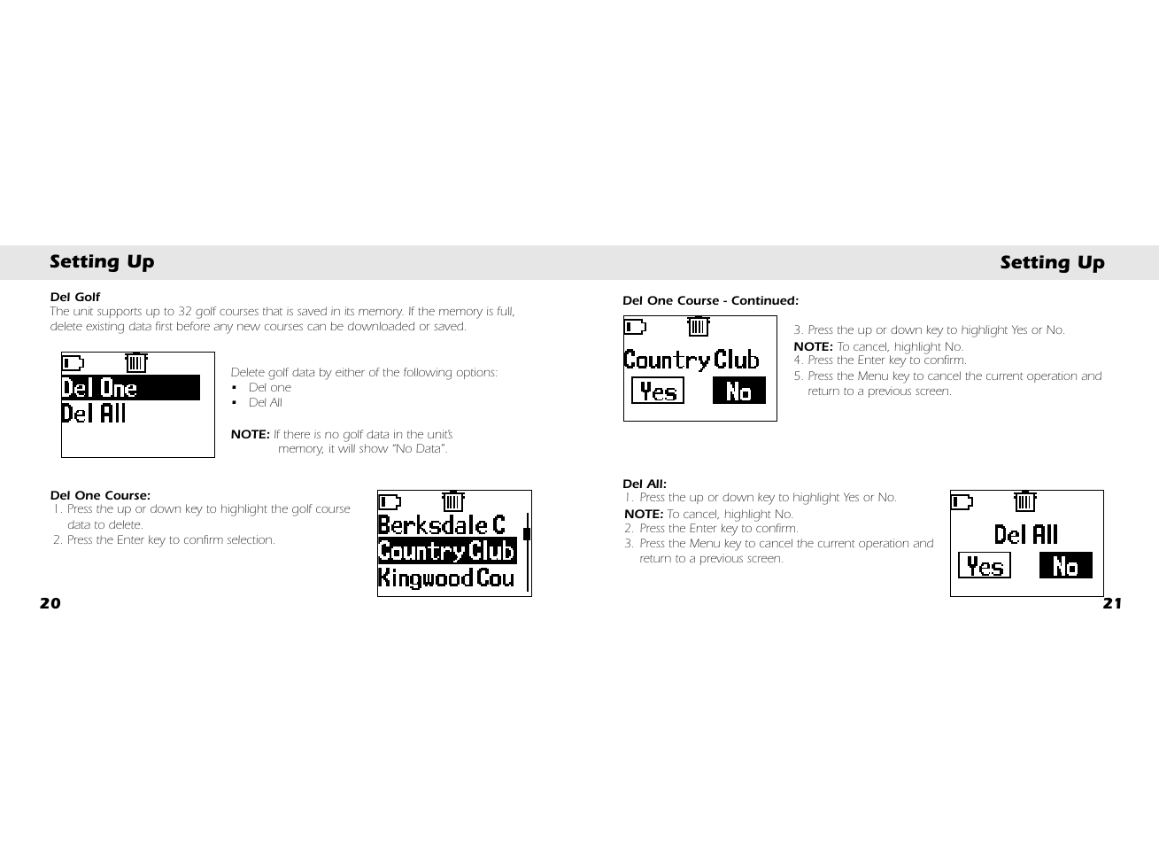 Setting up | Whistler GOLF GPS GLF-125 User Manual | Page 12 / 22