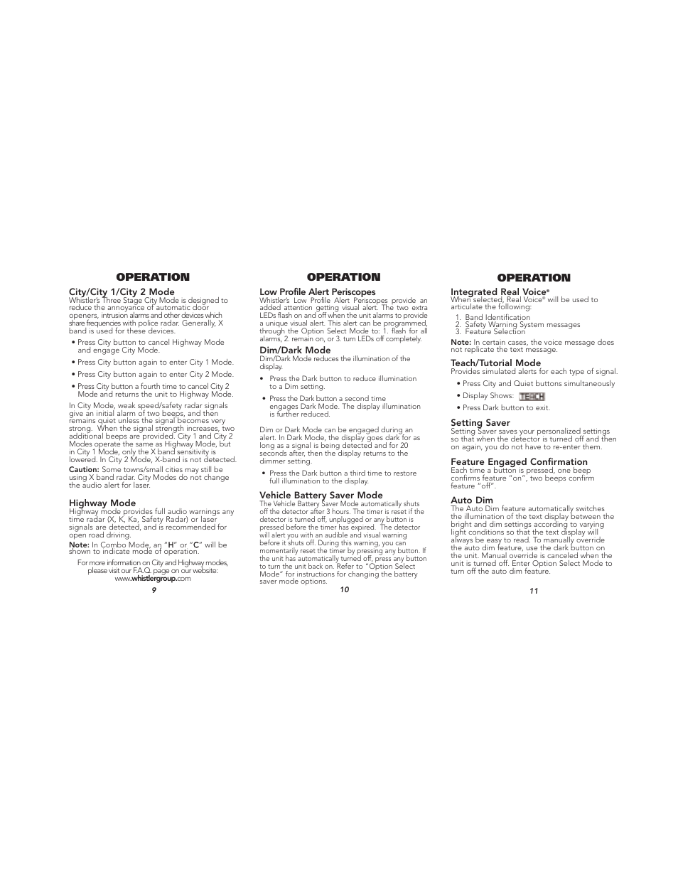 Operation | Whistler PROTECTION PRO-78SE User Manual | Page 4 / 9