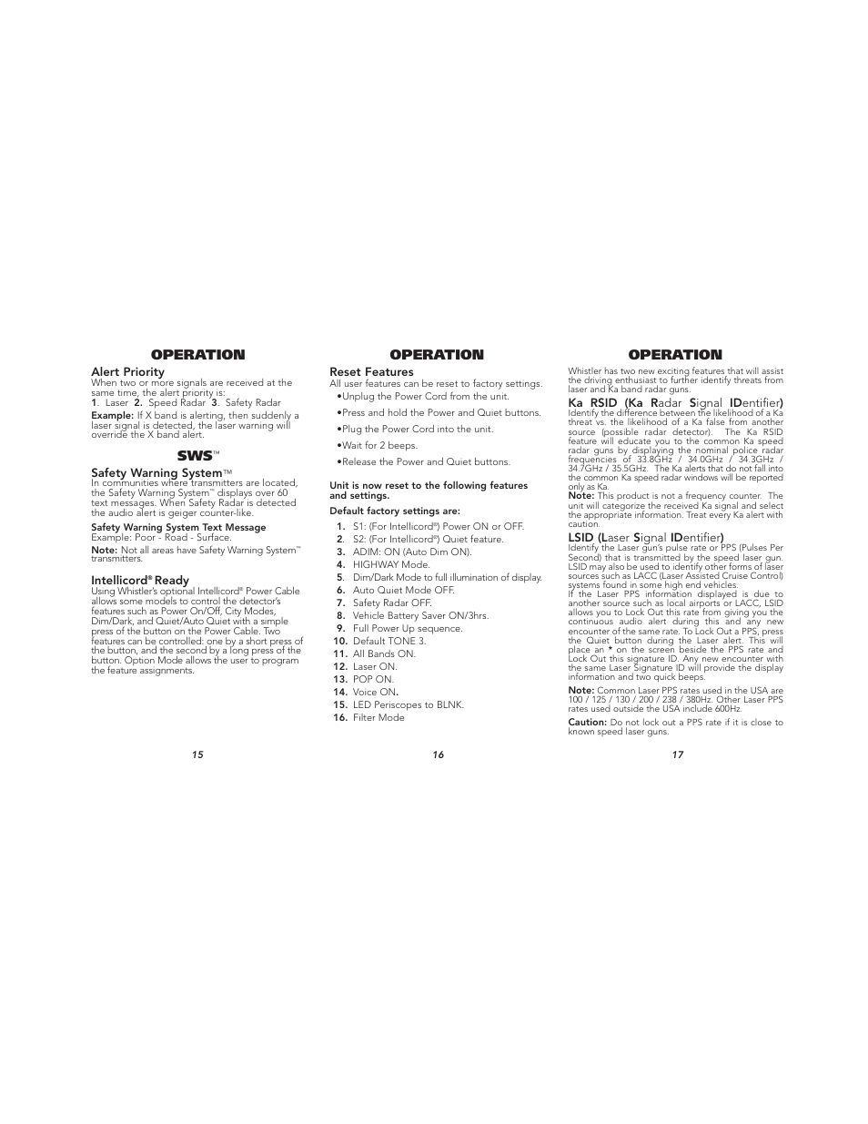 Operation | Whistler PROTECTION PRO-78SE User Manual | Page 6 / 9