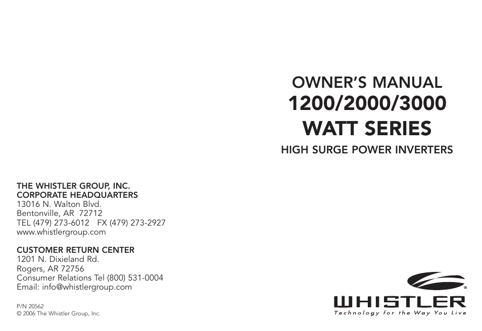 Whistler 3000 User Manual | 18 pages