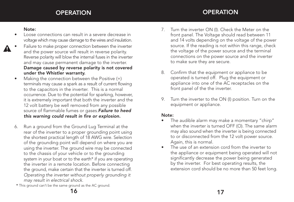17 16 operation operation | Whistler 3000 User Manual | Page 10 / 18