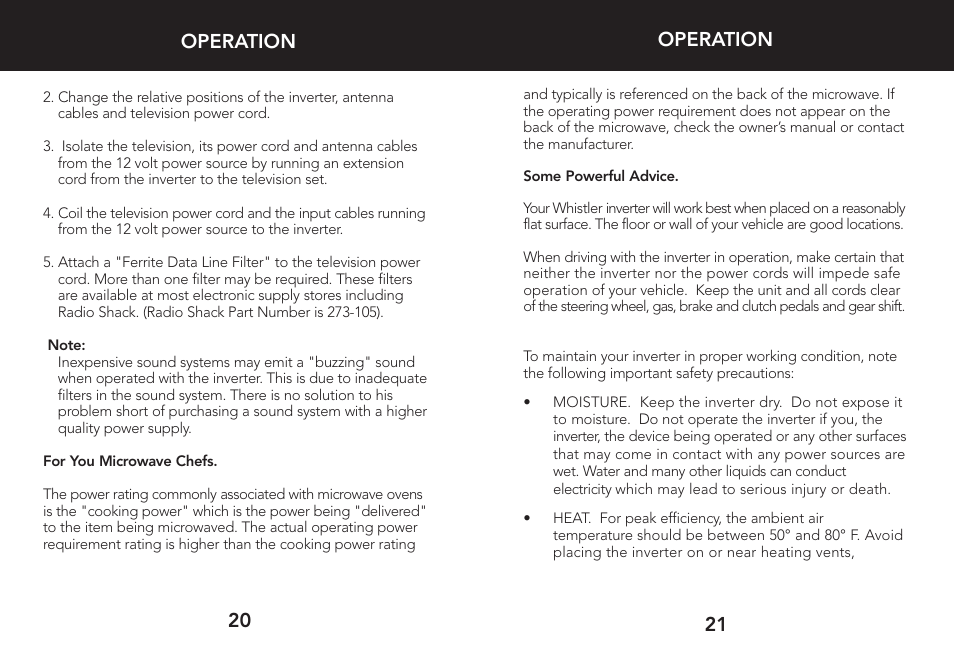 21 20 operation operation | Whistler 3000 User Manual | Page 12 / 18
