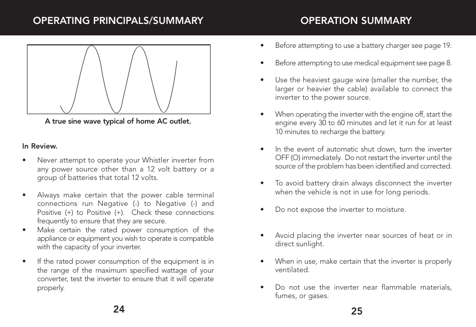 Operation summary, 25 operating principals/summary | Whistler 3000 User Manual | Page 14 / 18