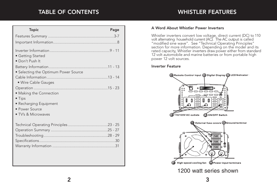 Whistler features | Whistler 3000 User Manual | Page 3 / 18