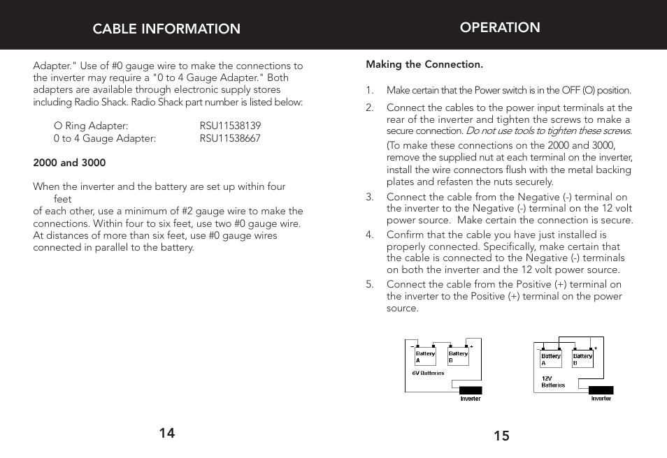 14 cable information operation | Whistler 3000 User Manual | Page 9 / 18