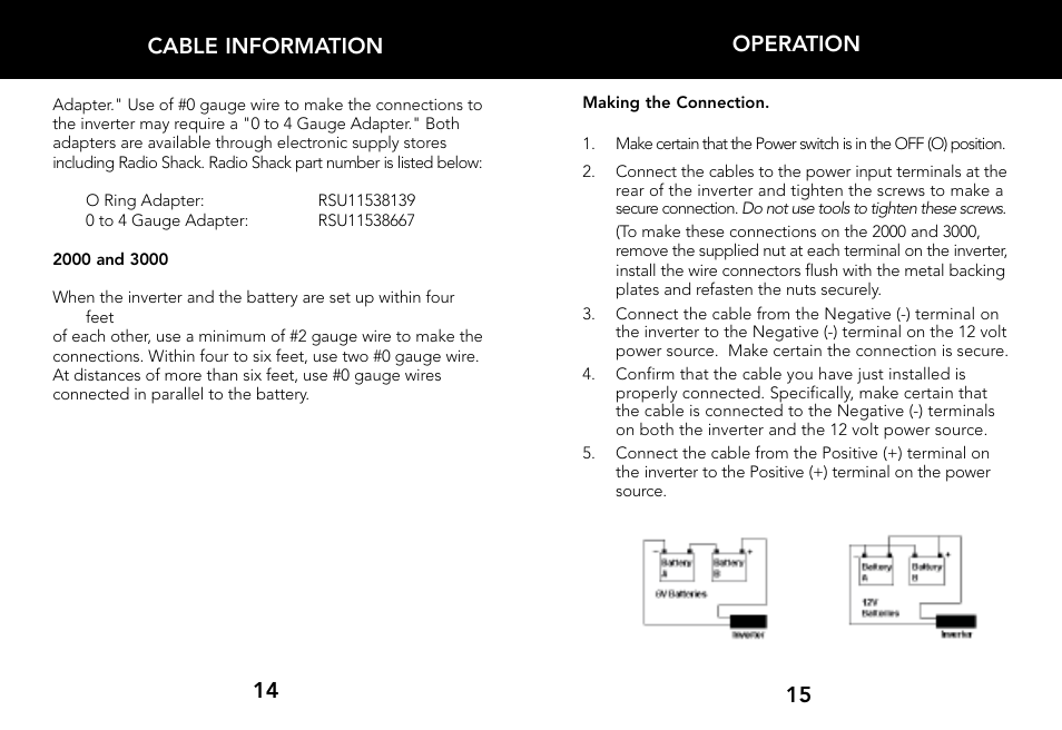 14 cable information operation | Whistler 2000 WATT User Manual | Page 9 / 18