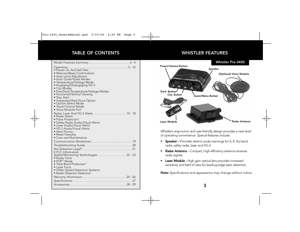 Whistler PRO-3450 User Manual | Page 3 / 16