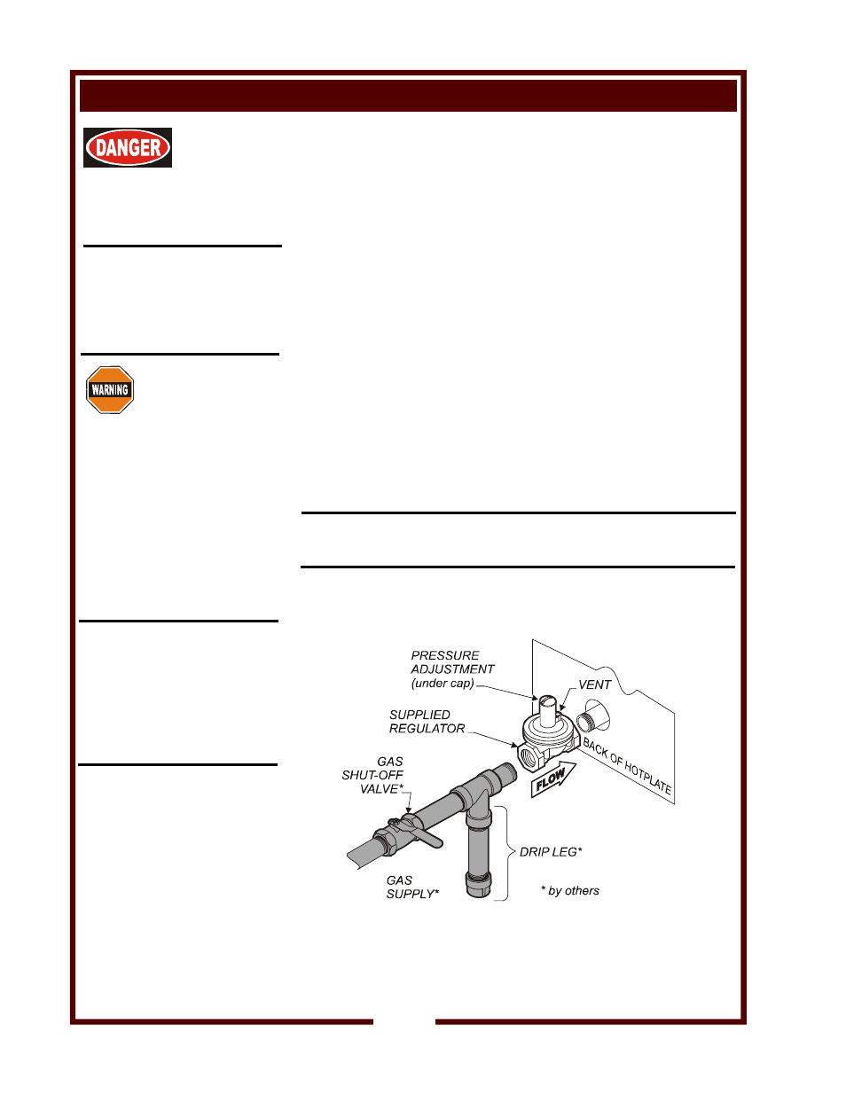 Installation (continued), Danger, Warning | Wells COUNTER TOP GAS HOTPLATE H-2412G User Manual | Page 8 / 16