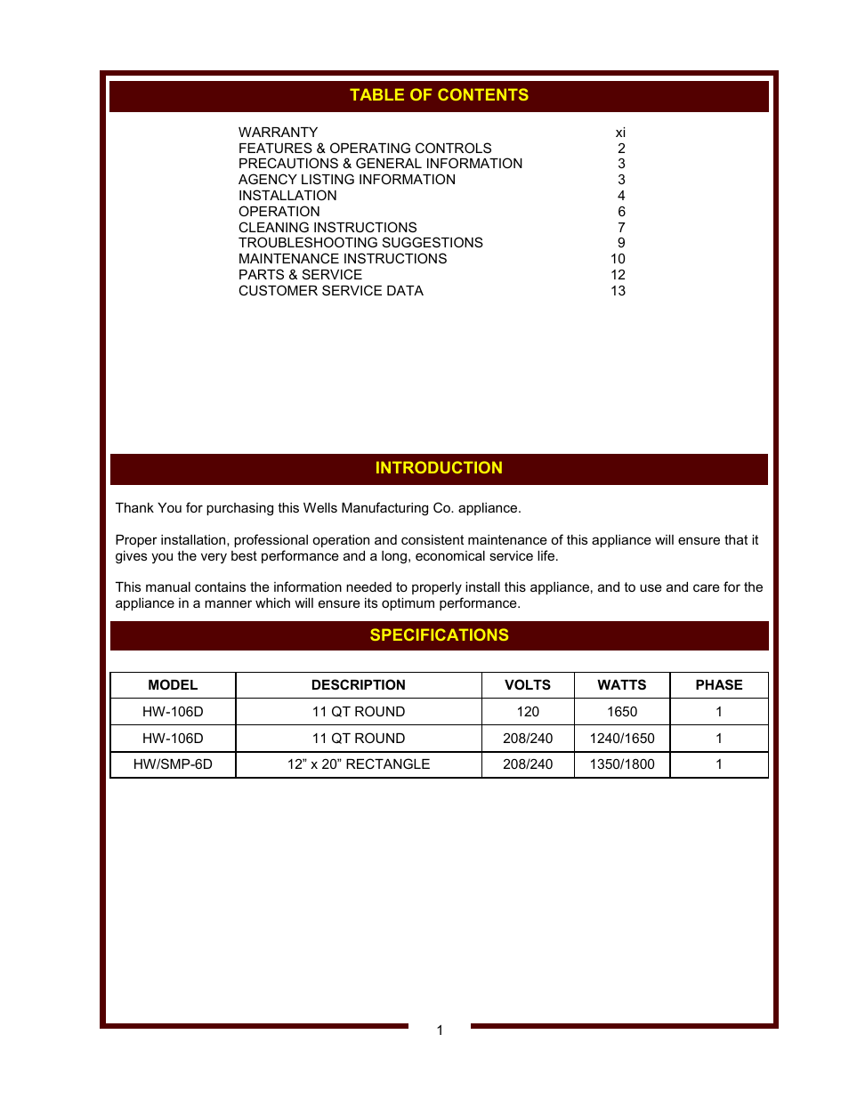 Wells HW/SMP-6D User Manual | Page 3 / 16