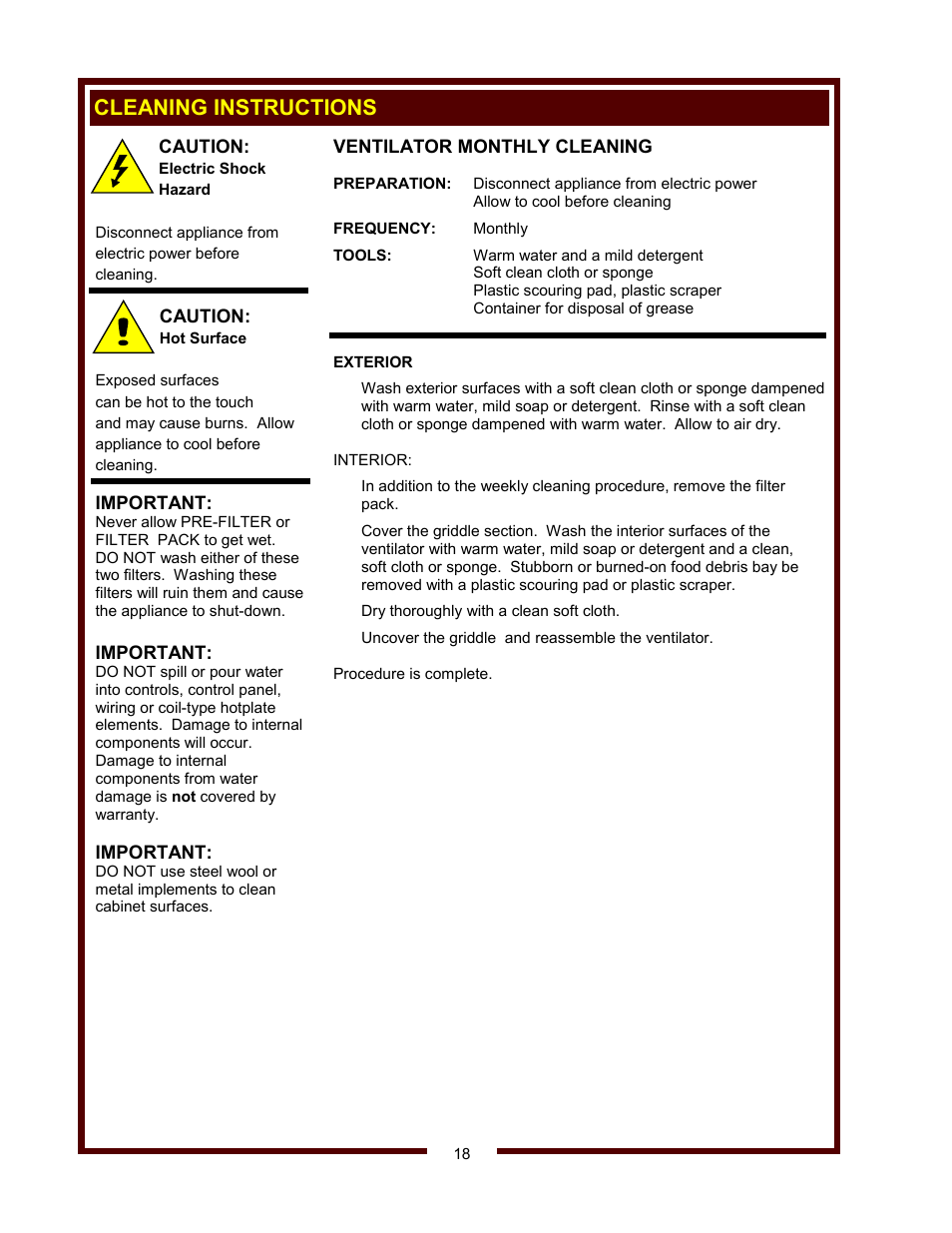 Cleaning instructions | Wells WVG-136RW User Manual | Page 20 / 28