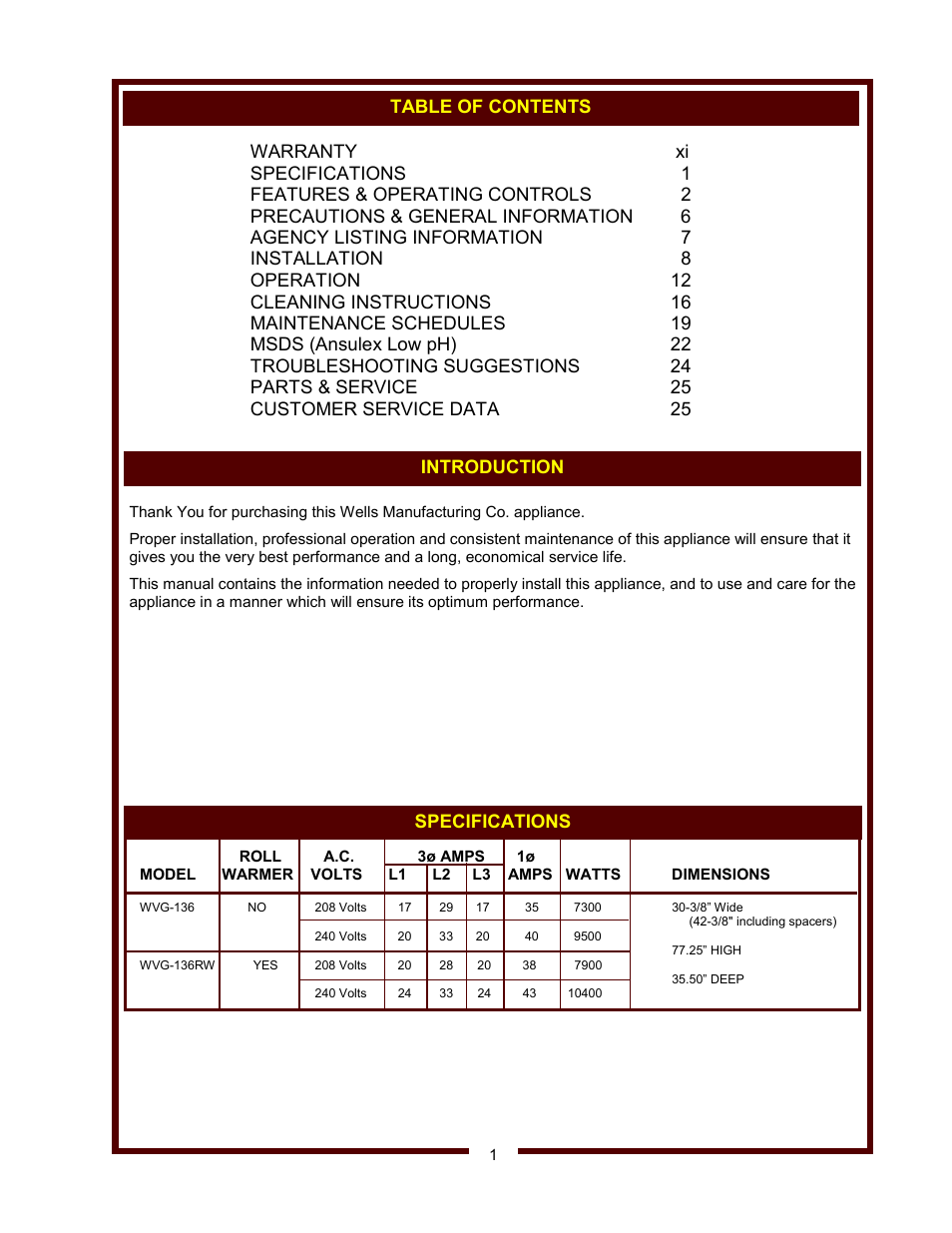 Wells WVG-136RW User Manual | Page 3 / 28
