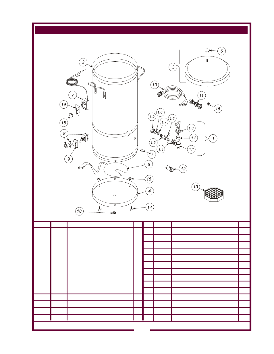 Exploded view & parts list | Wells HD8799 User Manual | Page 11 / 14