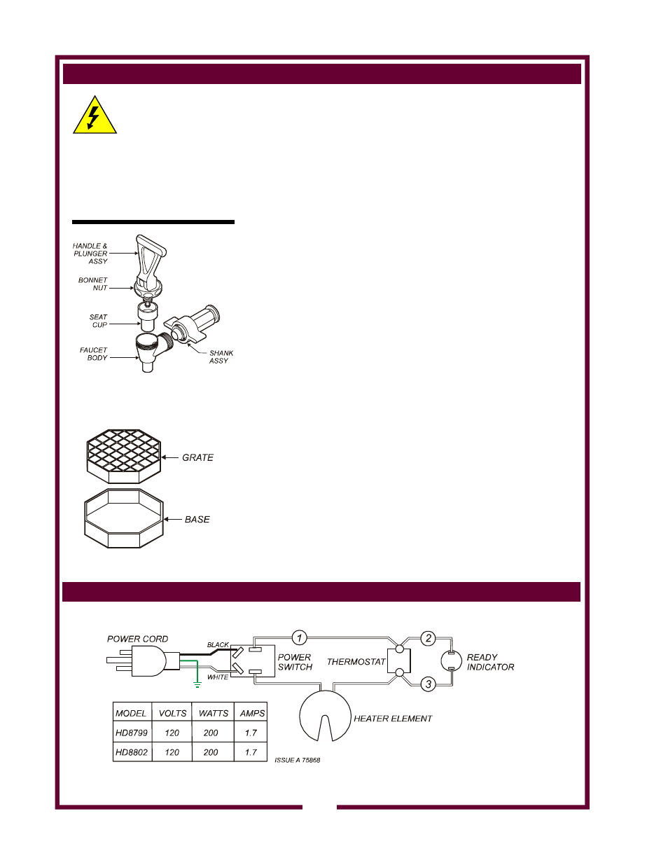 Servicing instructions, Wiring diagram | Wells HD8799 User Manual | Page 12 / 14