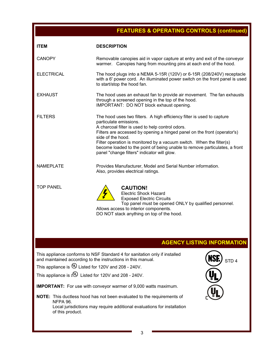 Wells VENTLESS HOOD WVSW User Manual | Page 5 / 14