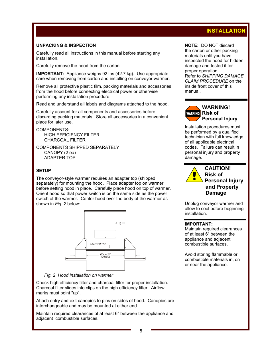 Wells VENTLESS HOOD WVSW User Manual | Page 7 / 14