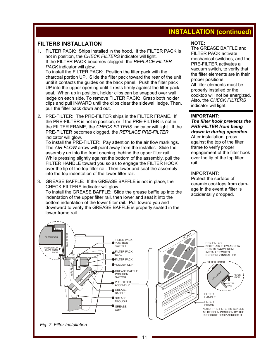 Installation (continued), Filters installation, Fig. 7 filter installation 11 | Wells WV-4HSRW User Manual | Page 13 / 28
