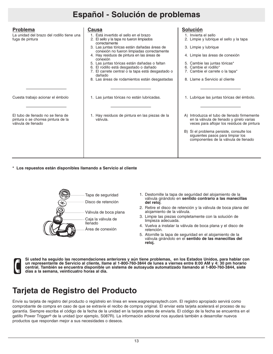 Español - solución de problemas, Tarjeta de registro del producto | Wagner PaintMate Plus User Manual | Page 13 / 16