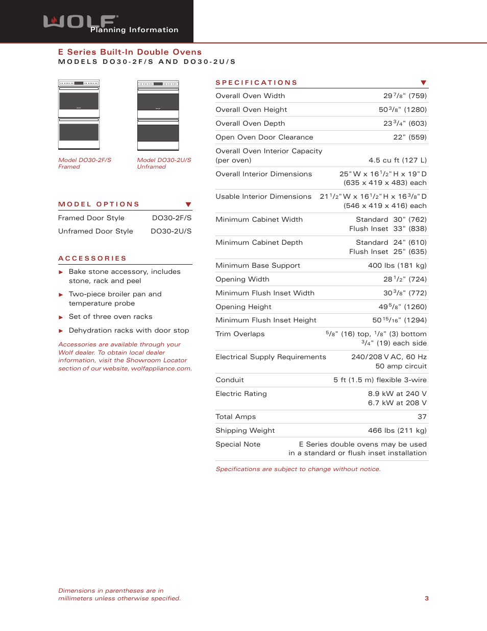Wolf Appliance Company DO30-2S User Manual | Page 3 / 7