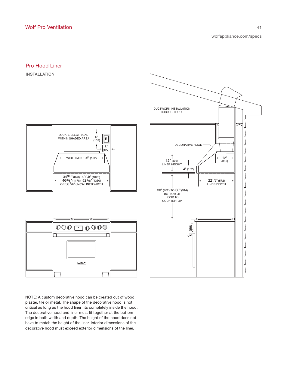 Wolf pro ventilation, Pro hood liner | Wolf Appliance Company 1200 User Manual | Page 41 / 66