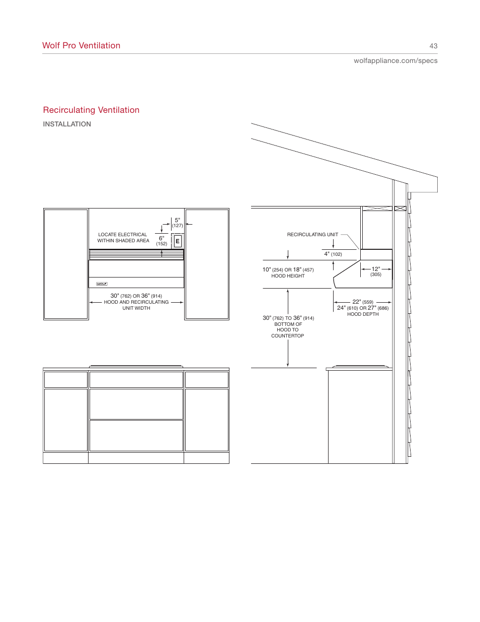 Wolf pro ventilation, Recirculating ventilation | Wolf Appliance Company 1200 User Manual | Page 43 / 66