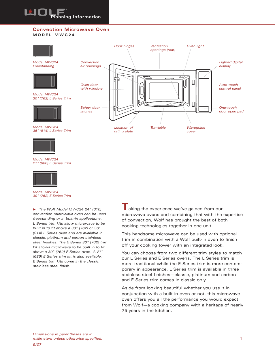 Wolf Appliance Company MWC24 User Manual | 10 pages