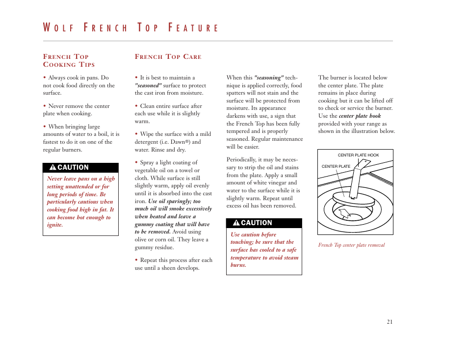 O l f | Wolf Appliance Company DUAL FUEL RANGES User Manual | Page 21 / 52