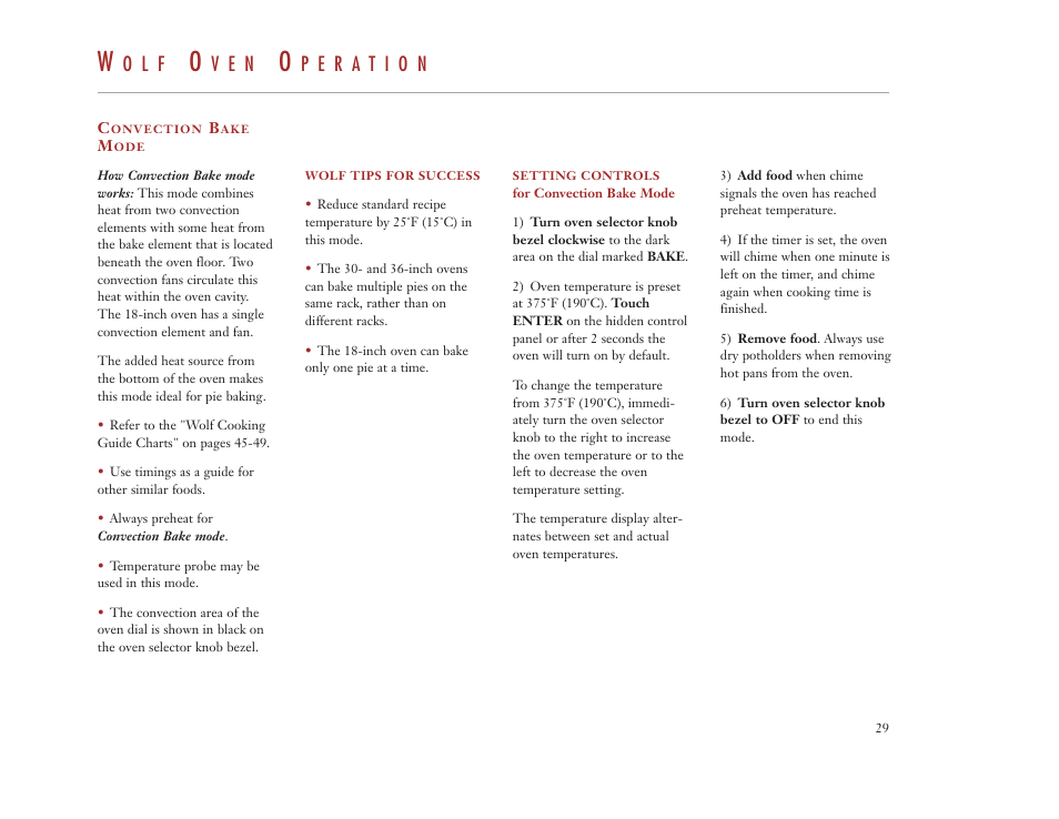 O l f, V e n | Wolf Appliance Company DUAL FUEL RANGES User Manual | Page 29 / 52