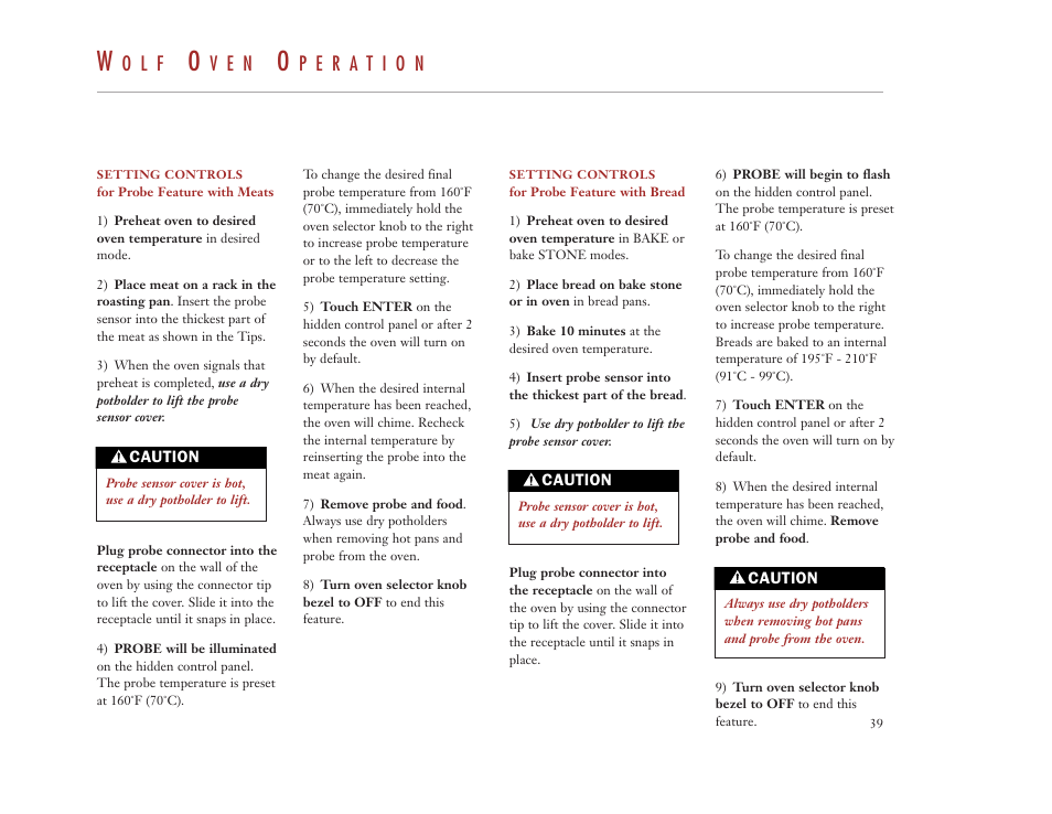 O l f, V e n | Wolf Appliance Company DUAL FUEL RANGES User Manual | Page 39 / 52