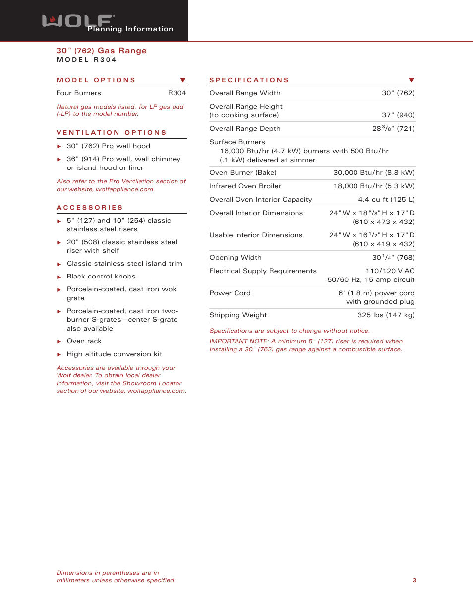 Wolf Appliance Company R304 User Manual | Page 3 / 5
