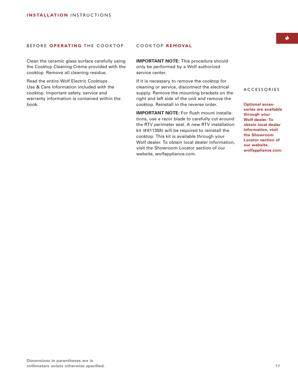 Wolf Appliance Company CT15E User Manual | Page 17 / 20