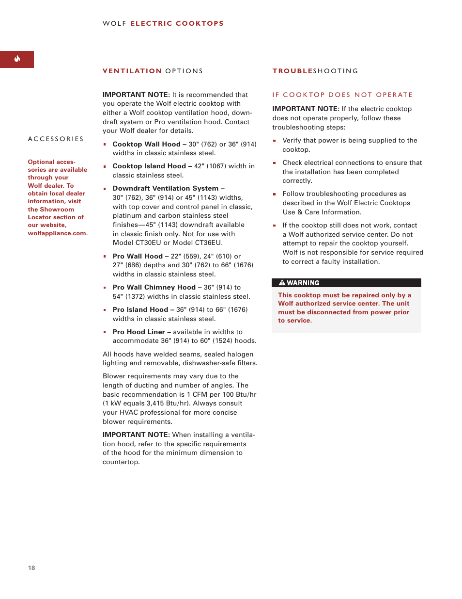 Wolf Appliance Company CT15E User Manual | Page 18 / 20