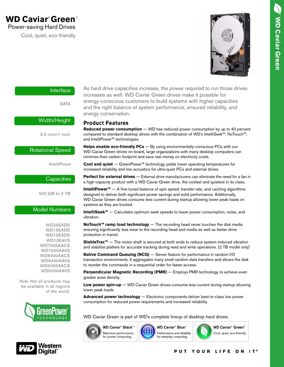 Western Digital WD Caviar Green WD5000AAVS User Manual | 2 pages