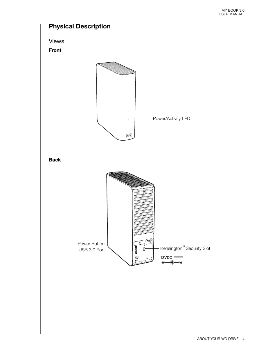 Physical description, Views | Western Digital MY BOOK 3 User Manual | Page 7 / 21