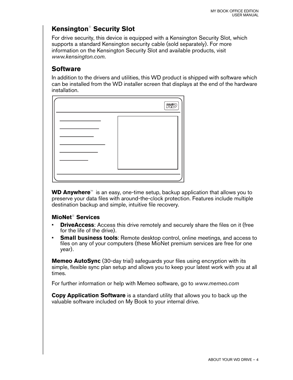 Kensington® security slot, Software, Kensington | Security slot | Western Digital 4779 705004 User Manual | Page 5 / 9