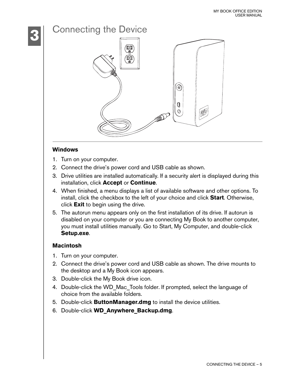 Connecting the device, Windows, Macintosh | Western Digital 4779 705004 User Manual | Page 6 / 9