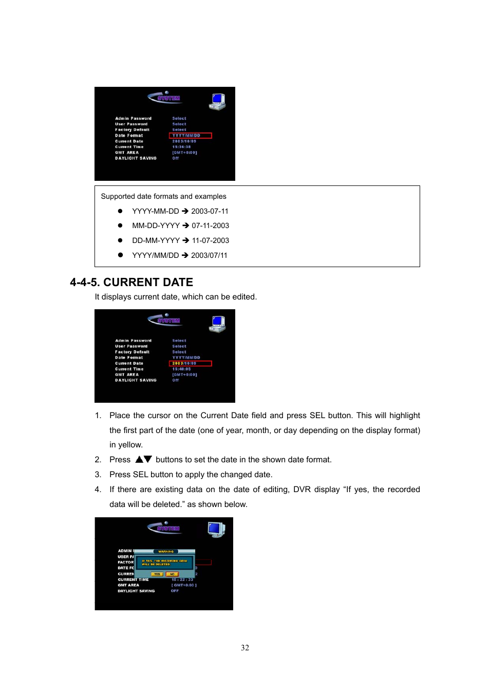4-5. current date | Western Digital 4CH TRIPLEX User Manual | Page 32 / 87