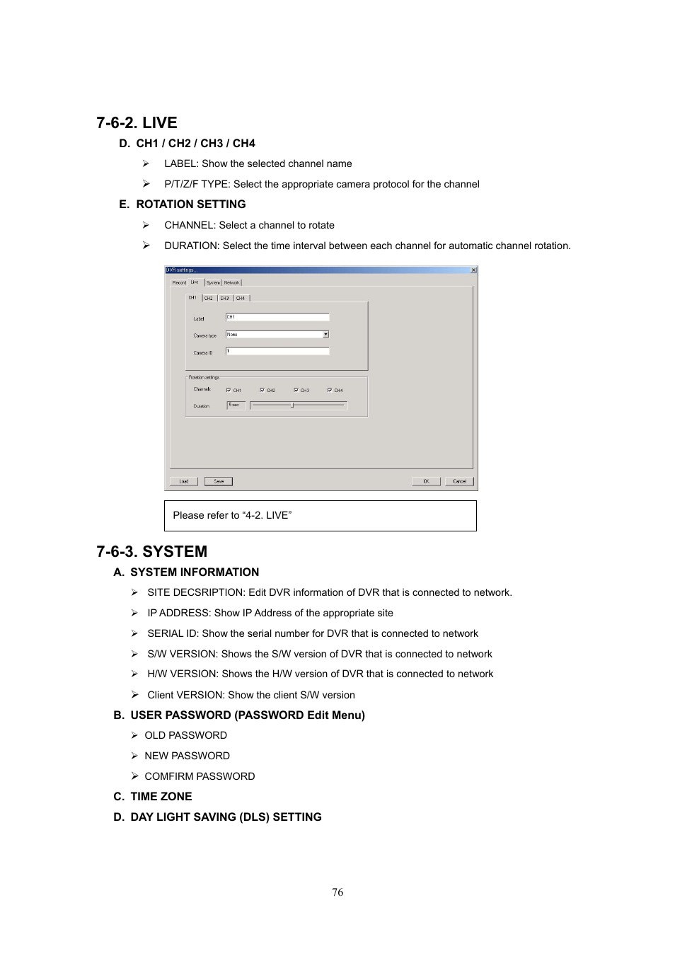 6-2. live, 6-3. system | Western Digital 4CH TRIPLEX User Manual | Page 76 / 87